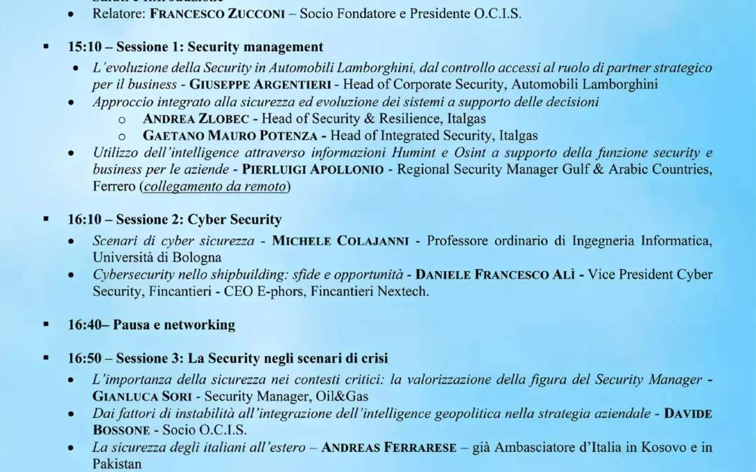 Locandina Workshop O.C.I.S. Security Management e Cyber Sicurezza Aziendale Museo Lamborghini